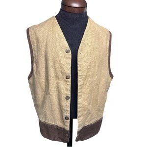 Vintage Beige & Brown Two-Tone Button Vest Asian Wabi Sabi Vogue Men L Pockets